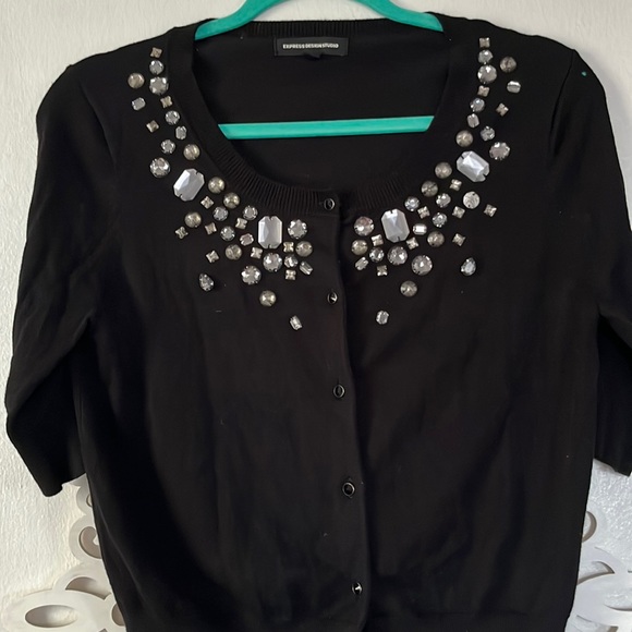 Express Sweaters - Bejeweled crop cardigan